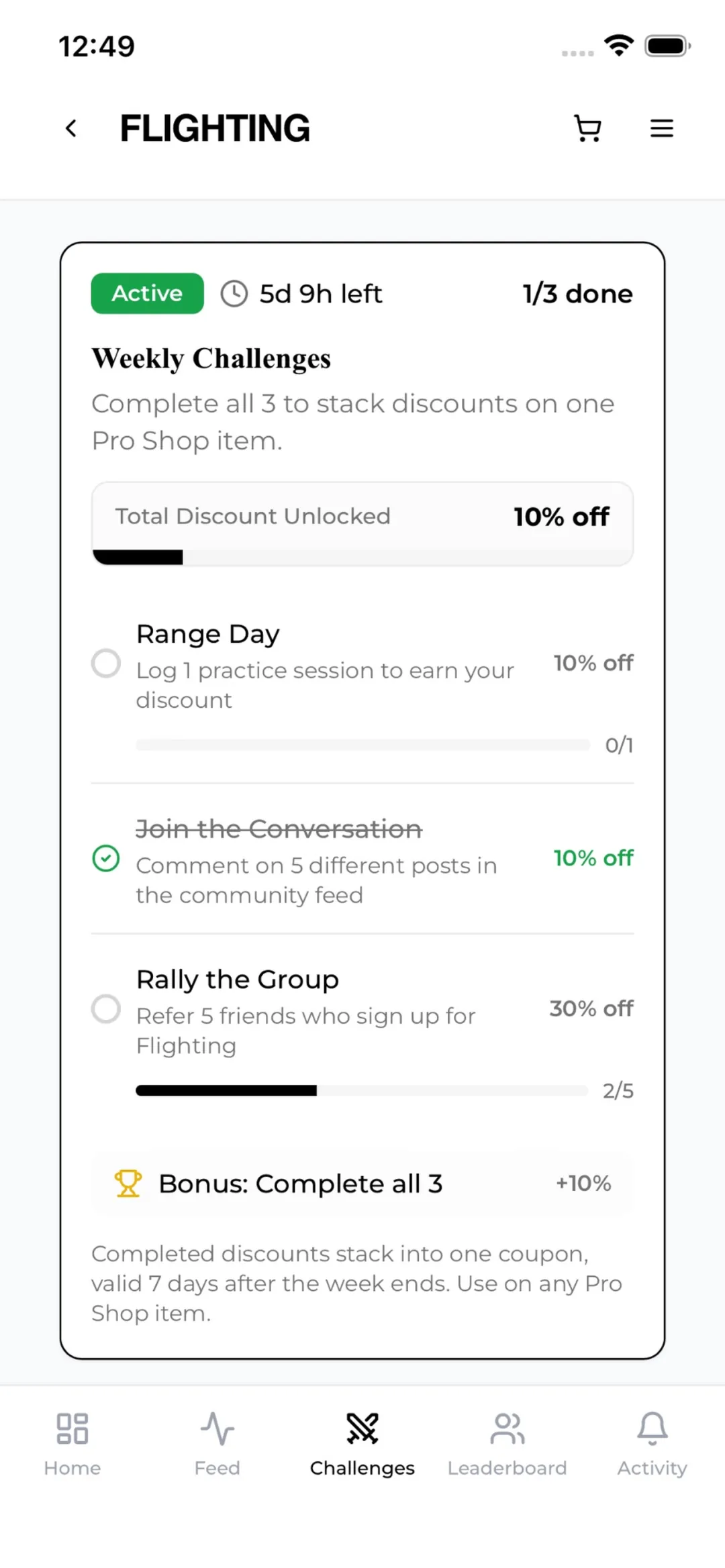Flighting app weekly challenges screen